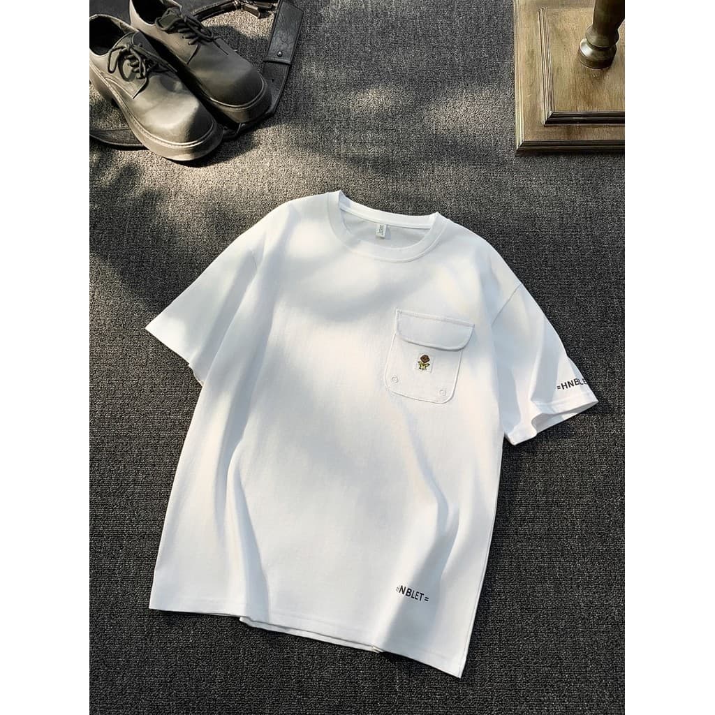 Camiseta americana retrô bordada de manga curta masculina e feminina verão solta Casual Top Street Wear bolso Design sen
