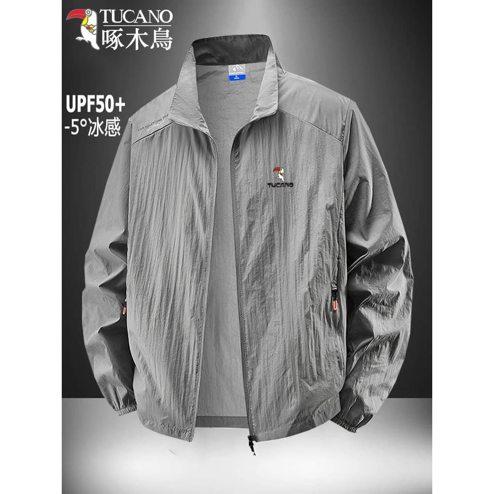 Woodpecker verão gelo seda protetor solar roupas masculinas jaqueta fina gola roupas de pele ao ar livre Anti-ultraviole