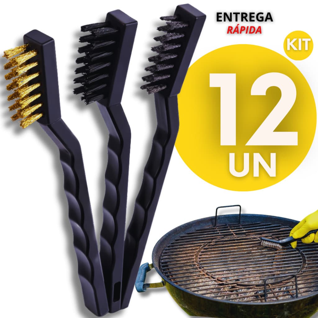 Jogo 12 Escovas de Aço Multiuso Aço Latão Nylon Cabo Plástico Limpeza Pesada Utensilio Para Dia a Dia