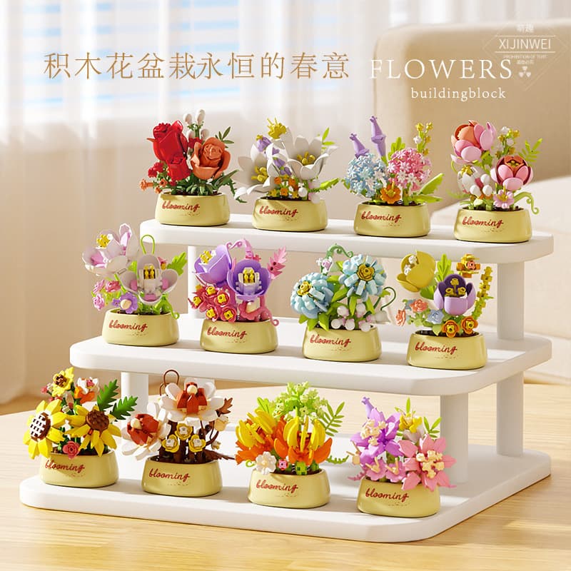 NOVO PRODUTO⭐Rosa blocos de construção flores suculentas vasos plantas decorações brinquedos educativos das crianças men