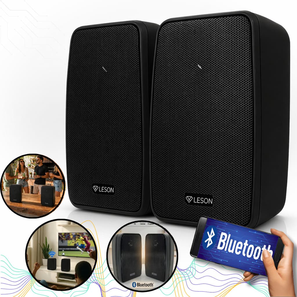 Kit Systema 2 Caixa Som Ambiente Bluetooth Leson 70w Rms Acustica Alto Falante Audio Potente Suporte Ativa + Passiva