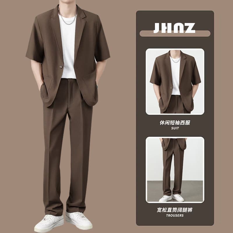 Verão estilo fino High-End gelo seda Drape terno masculino jaqueta de manga curta luz estilo maduro Casual terno único o