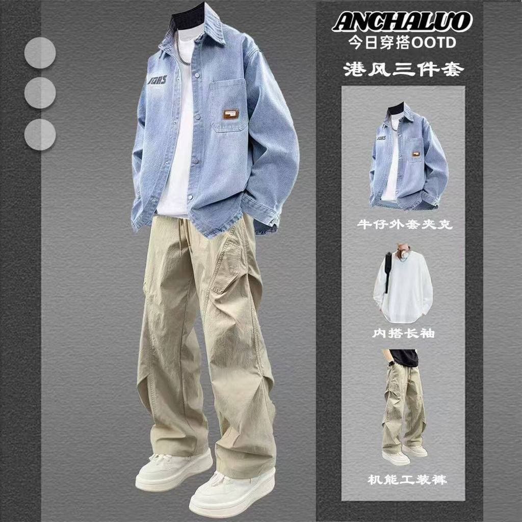 Primavera novo estilo Denim camisa jaqueta masculina terno masculino bonito combinando roupas adolescentes roupas mascul
