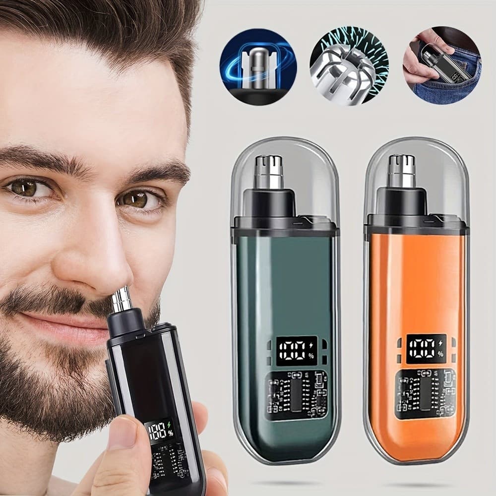 Aparador de pelos do nariz e orelhas recarregável por USB, design portátil, equipado com bateria de 150mAh, design compa