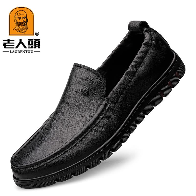 Sapatos masculinos de couro com dedo do pé para idosos, sapatos preguiçosos, elásticos, couro genuíno, sola macia, sapat