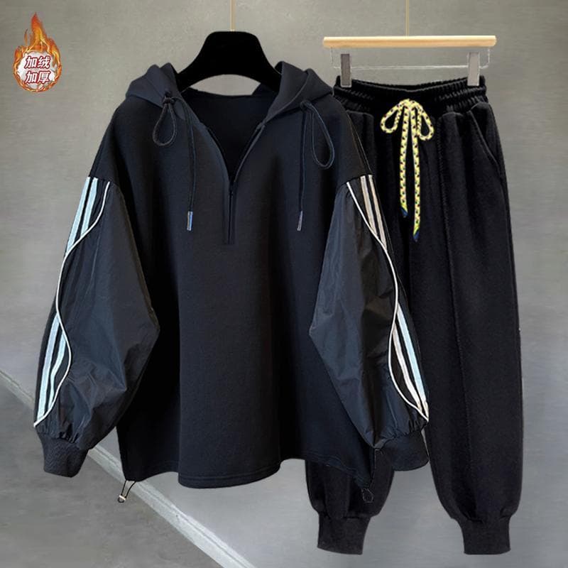 Forro de lã engrossado Street Wear moletom terno inverno masculino feminino mesmo estilo na moda bonito estudante tira