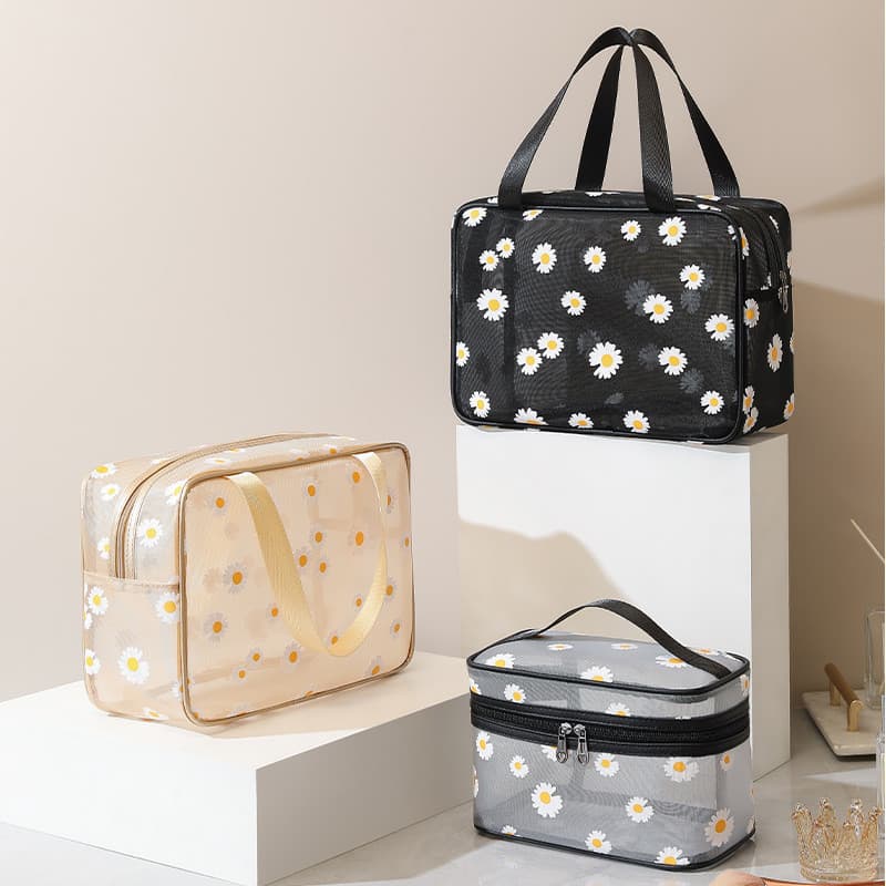 Novo estilo margarida gaze saco cosmético portátil saco de viagem de grande capacidade saco de armazenamento reforçado à