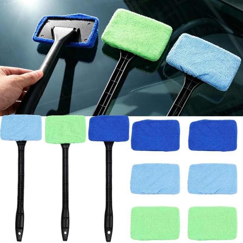 Escova De Limpeza De Vidro De Carro-Pano De Microfibra Reutilizável Removível-Pó Com Cabo Estendido-Limpador De Pára-Bri