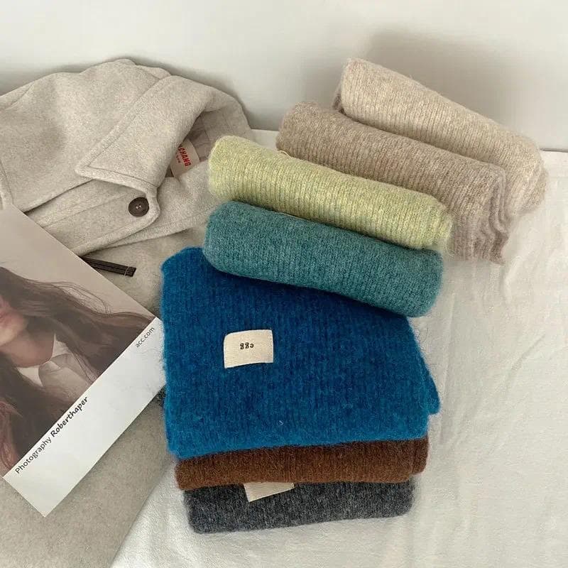 Mulheres Cachecóis De Caxemira Senhora Inverno Engrossar Mais Quente Macio Pashmina Xales Envolve Feminino Cor Pura Malh