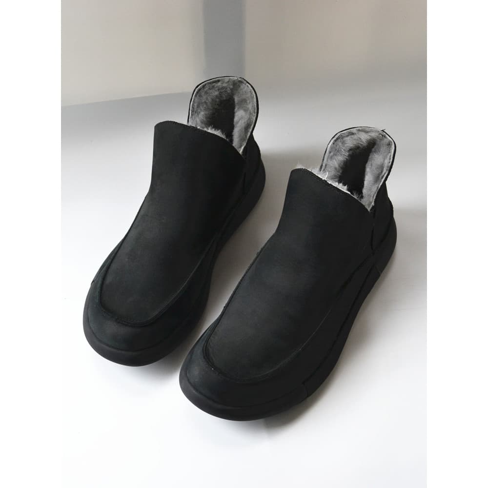 Botas antiderrapantes de lã pura de um Pedal, pretas foscas, simples, casuais, planas, quentes, couro genuíno, sapatos d
