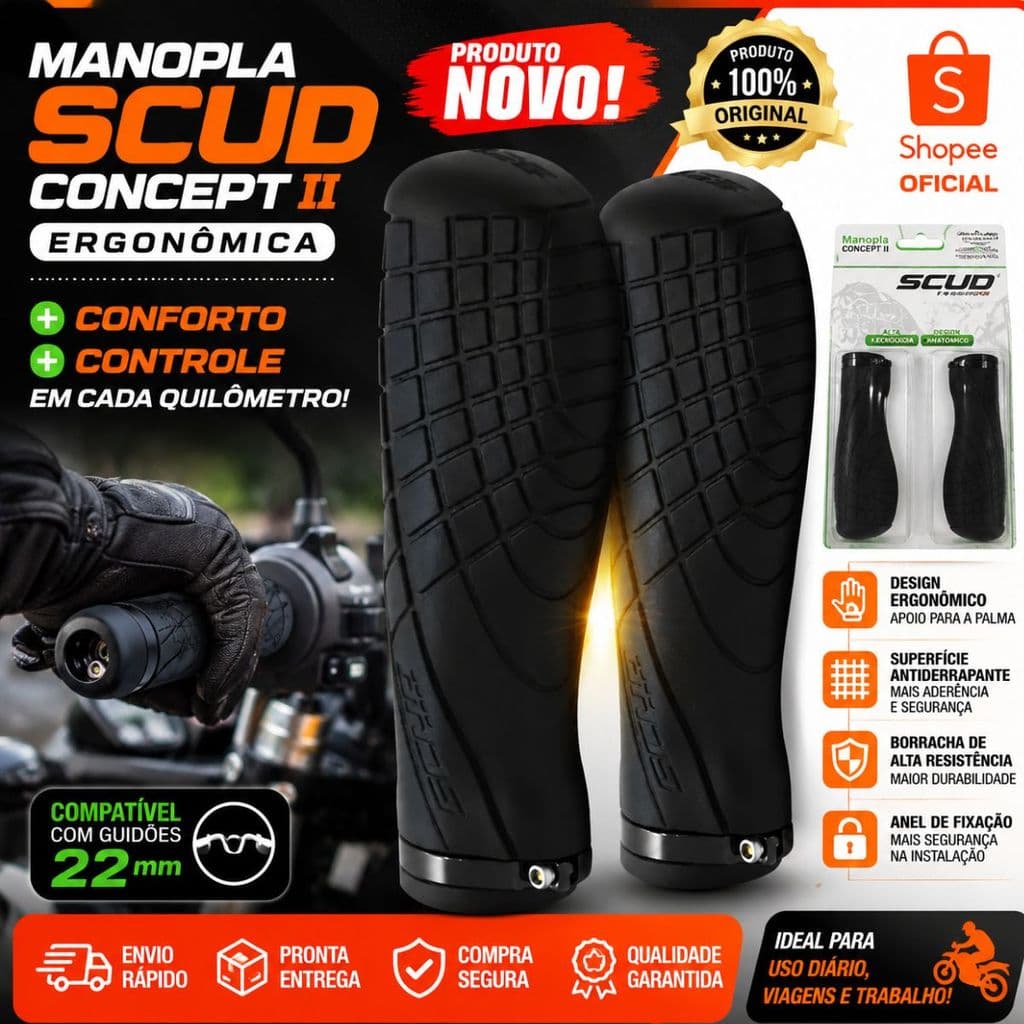 Manopla Moto Scud Concept II Ergonômica Universal Par Preta