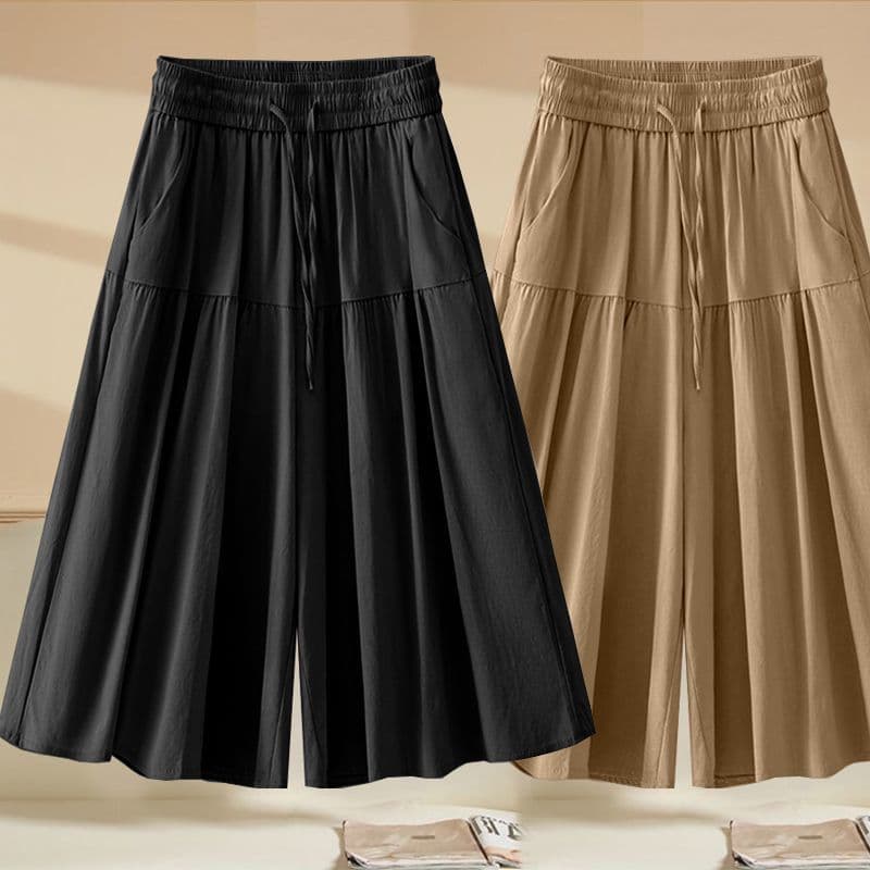 Simples na moda moda cintura alta calças casuais saia Shorts verão gelo seda perna larga novo estilo tamanho grande esti