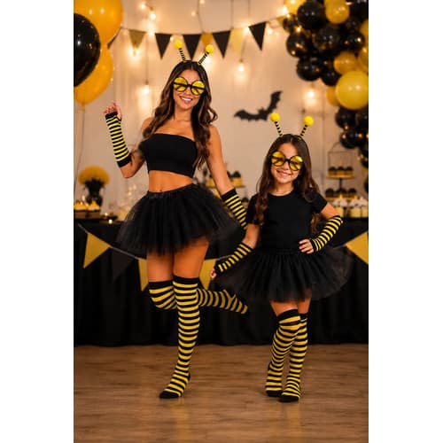 Kit Fantasia Abelhinha Tiara Óculos Saia Tule Luvas Meias