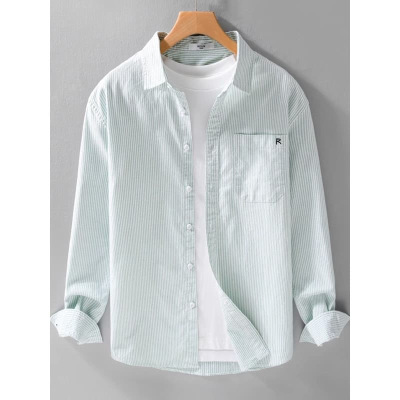 Primavera outono fino listras verticais camisa masculina Casual artístico polegada roupas rua Wear fresco camisa de mang
