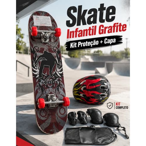 Skate Infantil Para Criança Com Kit De Proteção Pronto para Andar Presente Infantil Prancha com Lixa