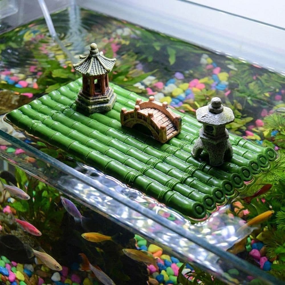 FALLFORBEAUTYEJ Jangada De Bambu Para Pesca De Pescador , Ornamento De Flutuante Estilo Zen Chinês Realista