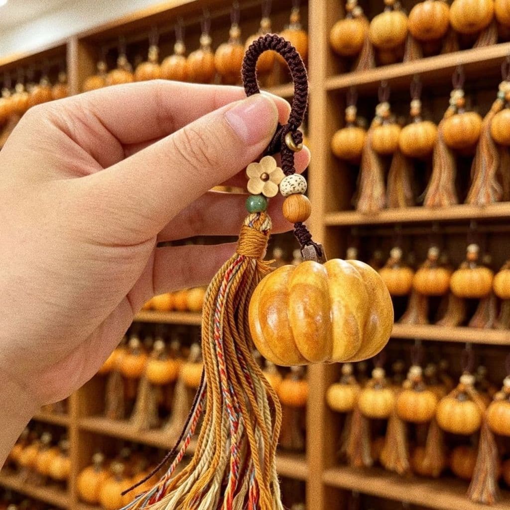 Chaveiro artesanal de madeira entalhada com pingente original de maçã, morango e caqui, presente de aniversário.
