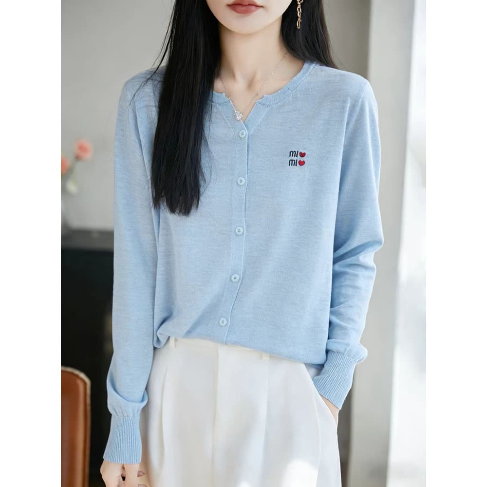 Verão fresco gelo seda malha cardigan feminino meio cardigan com decote em V sensação legal protetor solar camisa de ar