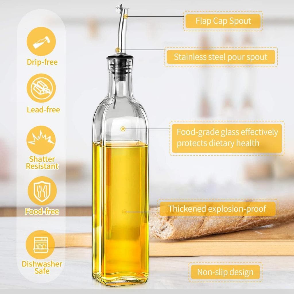【Fácil de Usar】500ml Glass Oil Bottle Olive Oil Soy Sauce Kitchen Dispenser Garrafa/Vidro/Óleo/500ml