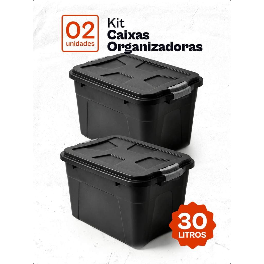 Kit 2 Caixa Organizadora Multiuso 30L Resistente Trava Tampa
