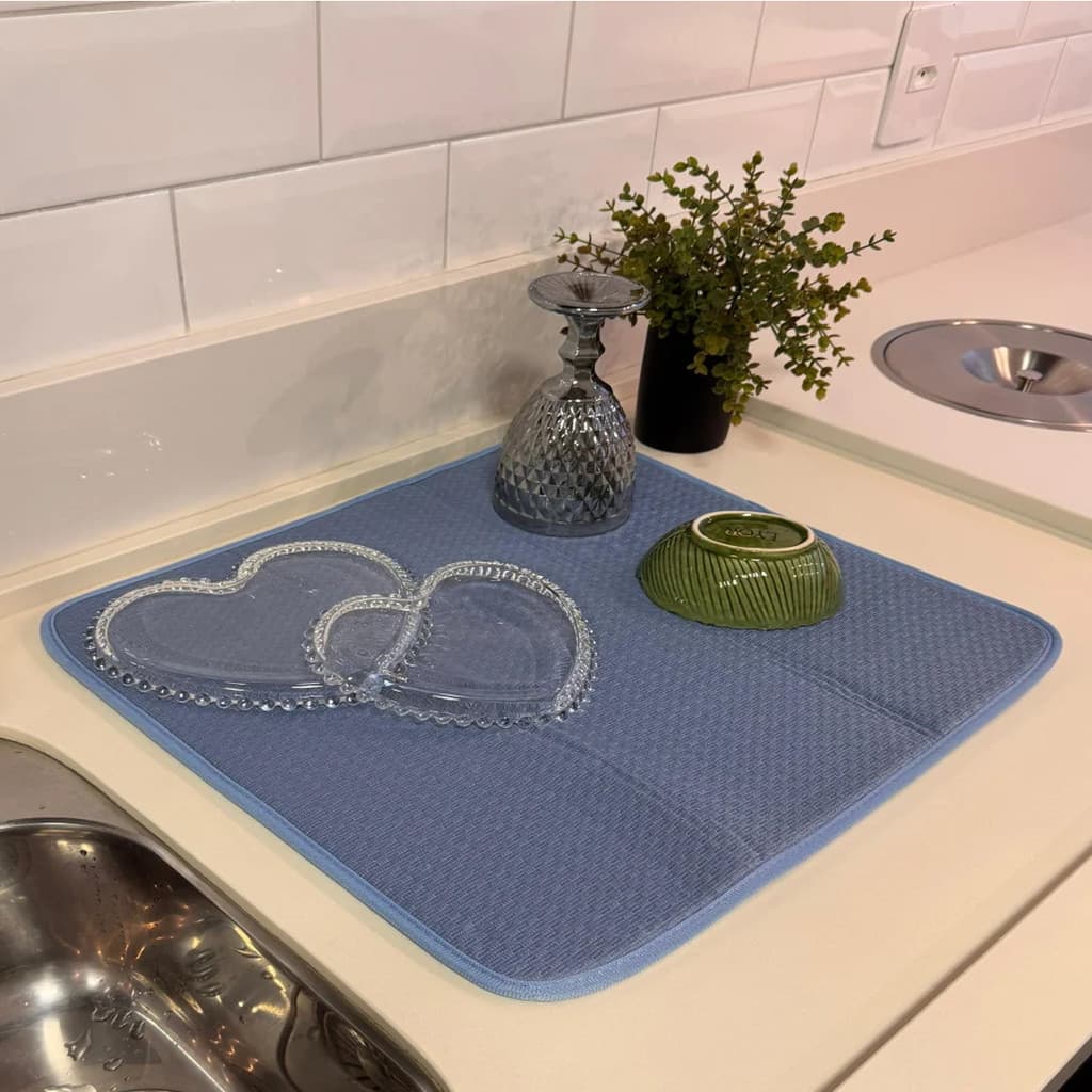 Tapete Escorredor de Louça KazzaVip Microfibra 100% Poliéster Seca Bem 45cm x 40cm Azul