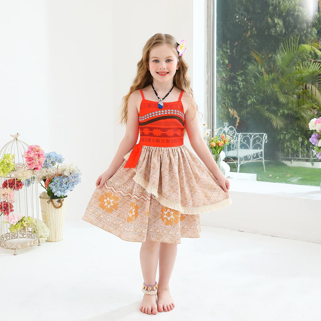 Vestido Sem Mangas da Moana para Meninas, Fantasia de Festa de Verão, Aniversário, Cosplay, Vestido de Princesa com Esta