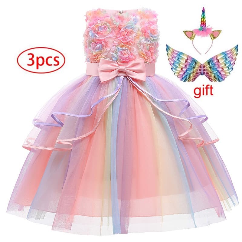 Vestido de Festa de Verão Unicórnio 2023 para Meninas, Sem Mangas, Floral, Fantasia de Halloween, Moda Infantil NA5V