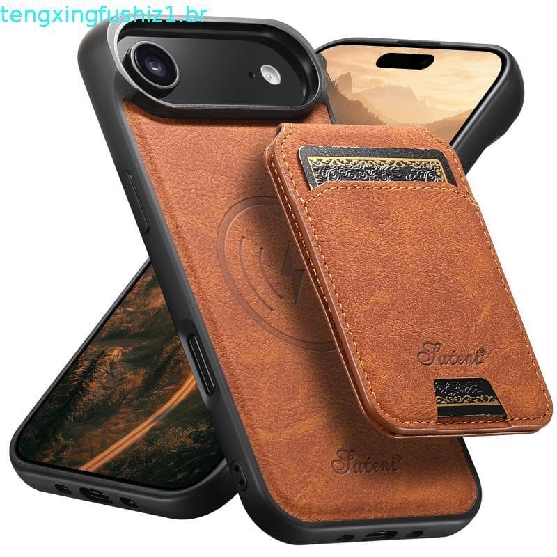 carteira magsafe Adequado para iPhone 17 Air Phone Case Apple Air Magnetic Card Case Dois em Um Lichia Couro Capa Protet
