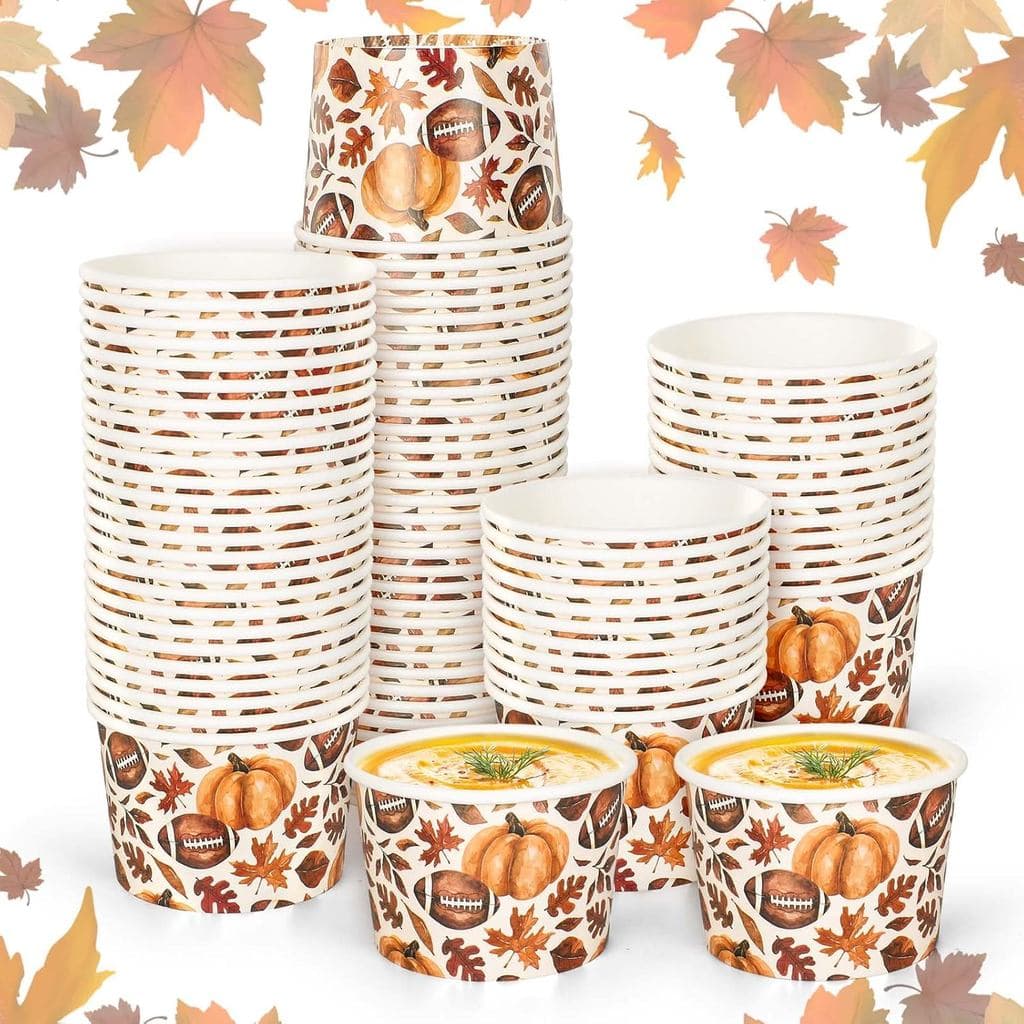 JarThenaAMCS 50 Peças Copos de Papel Descartáveis para Lanches de Outono, Abóbora e Folhas de Bordo, Tigelas Decorativas