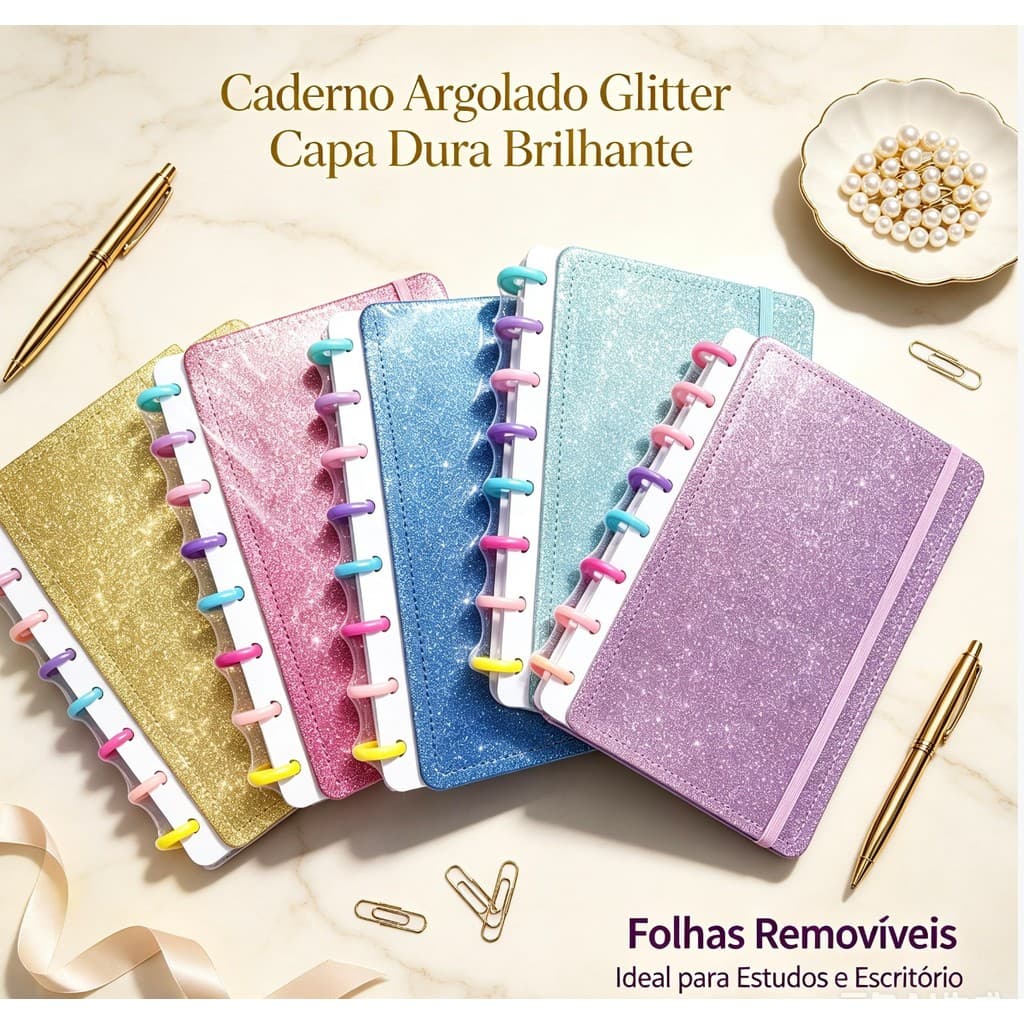 Caderno Inteligente Refilável A5/B5 Capa Dura Brilhante Linhado Escolar