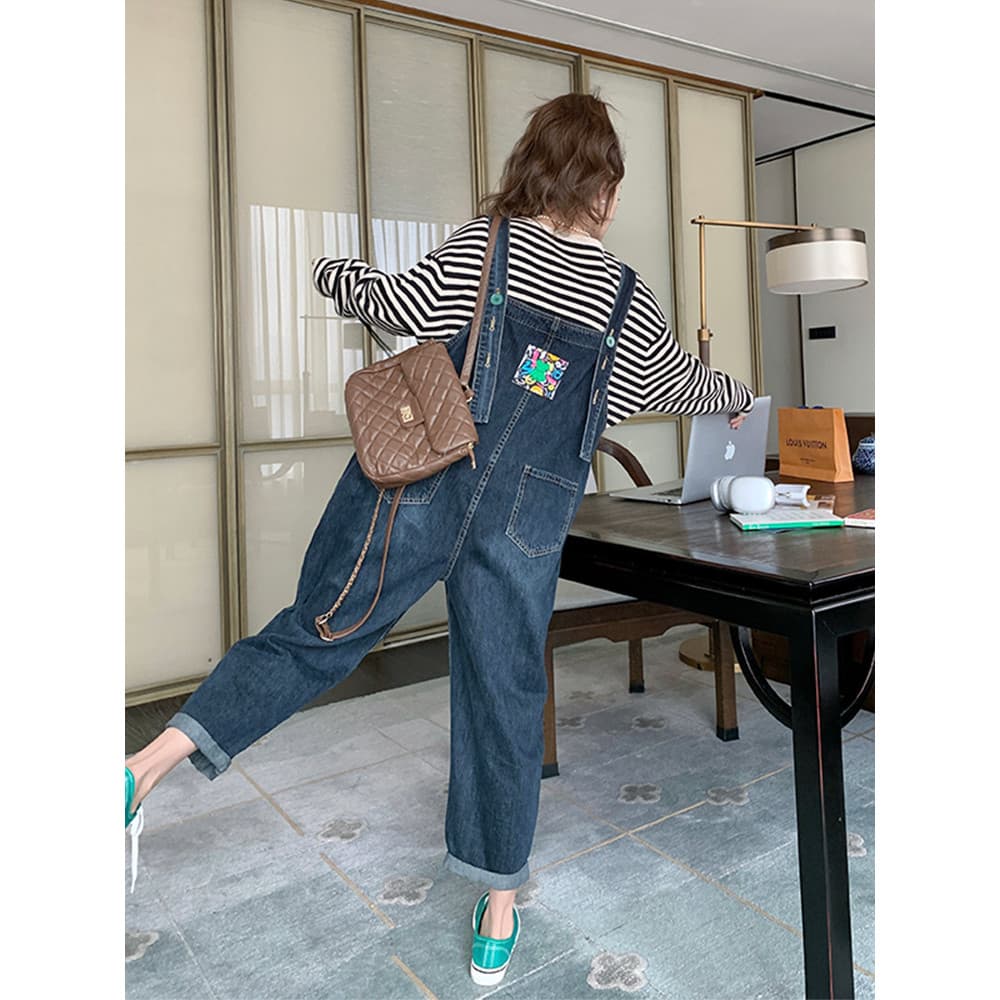 Azul orelhas de coelho Denim macacão feminino primavera 2026 novo estilo versão coreana solto estilo ocidental pequeno m