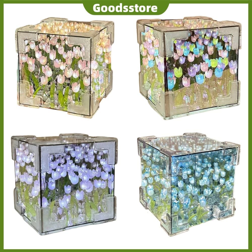 DIY Tulipas Flor Candeeiro De Mesa LED Artesanal Cubo Mágico Luz Quente Para O Quarto Dormir [Goodsstore.br]