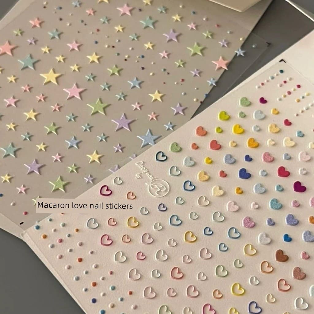 decoração de unha decoração de unha adesivo Adesivos de unha em formato de macaron, coração e estrela; adesivos tridimen