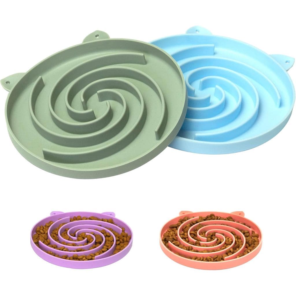 Bifeaw Tigela para Gato com Alimentação Lenta, Tigela de Silicone Fácil de Limpar, Ideal para Ração Seca e Úmida (Verde