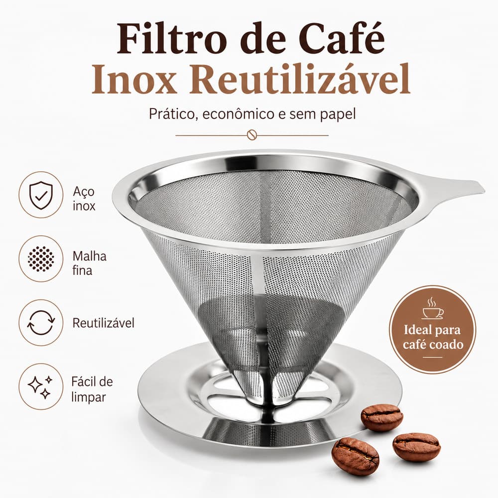 Filtro Coador de Café Inox Premium Reutilizável