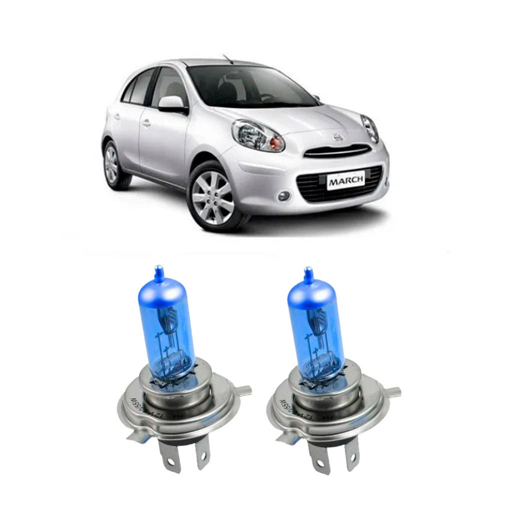 Par de Lâmpadas Super Branca Farol para Nissan March 2014 2015 2016 2017 2018 2019 Até 2022 8500k H4