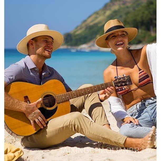 Chapéu Panamá de Palha com Aba Larga FURTALK para Mulheres e Homens, Chapéu Fedora de Verão para Praia, Chapéu de Palha
