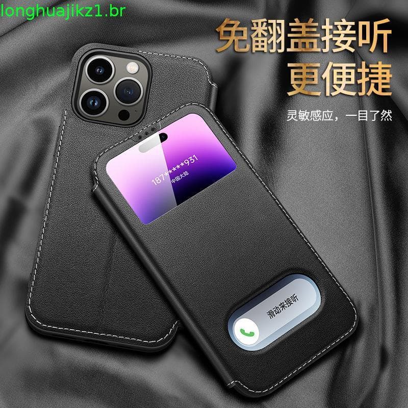 Capa De Telefone Com Janela De Visão Clara De Couro Genuíno Para iPhone 16 15 14 13 12 11 Pro Max XR XS X 7 8 Plus Magné