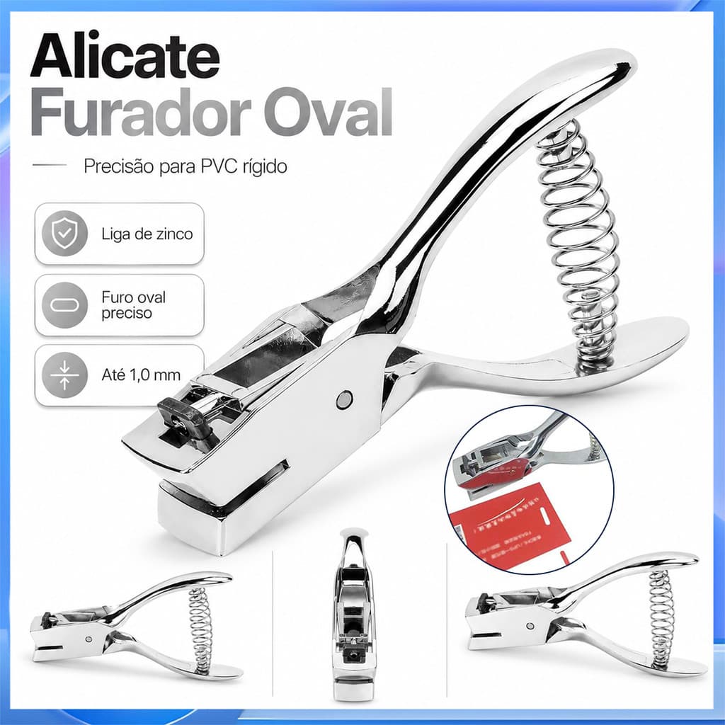Alicate de perfuração de marca de trabalho Oval de liga de zinco 1mm de espessura PVC cartão rígido ID ferramenta de per