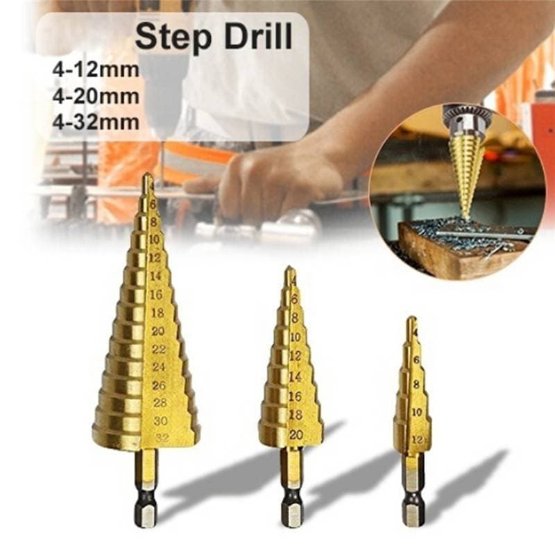 [LANXI] Grande HSS Aço Passo Cone Broca Conjunto De Brocas De Titânio Cortador De Furo 4-12/20/32mm