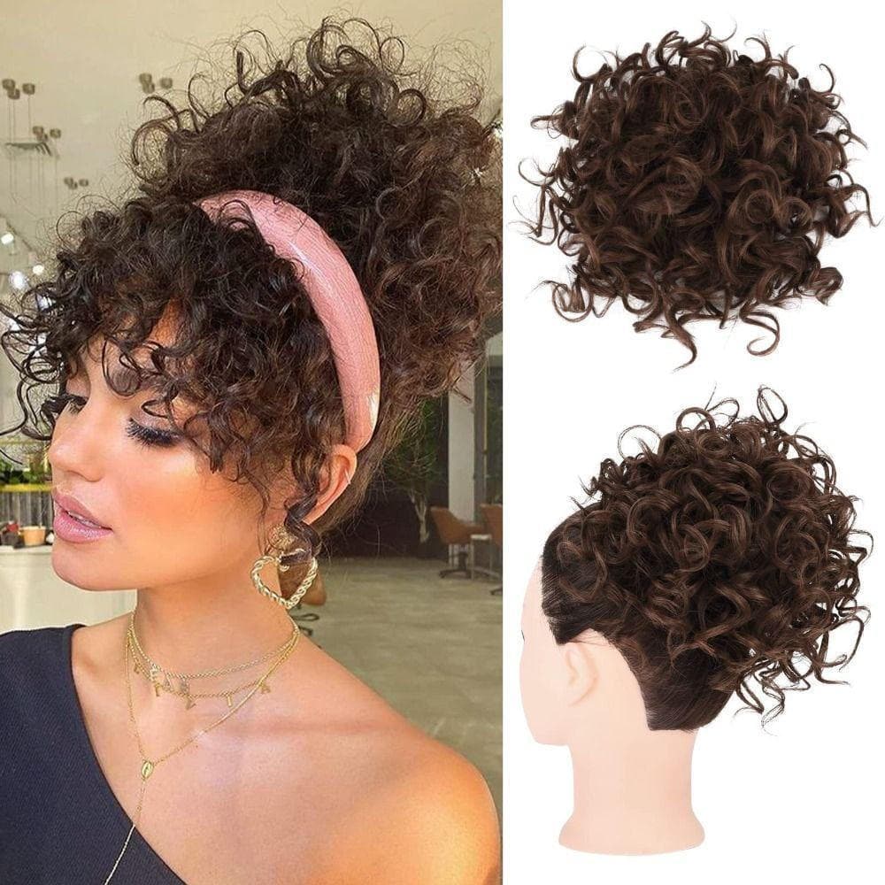 Acessório de Cabelo SD413UDC Big Wave Bun, Presilha de Cabelo Elástica Feminina com Cordão, Acessório de Cabelo Marrom O