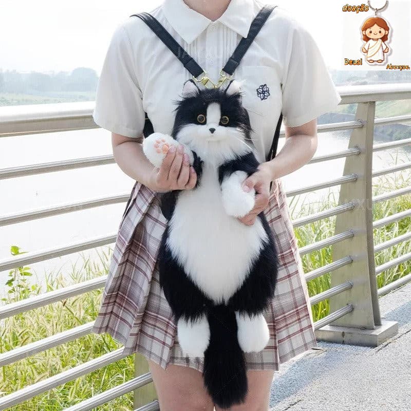 Jiameishun 50cm Super Fofo Moda Bolsa de Gato de Pelúcia Preta para Meninas Mochila Feita à Mão Presente de Compras Real