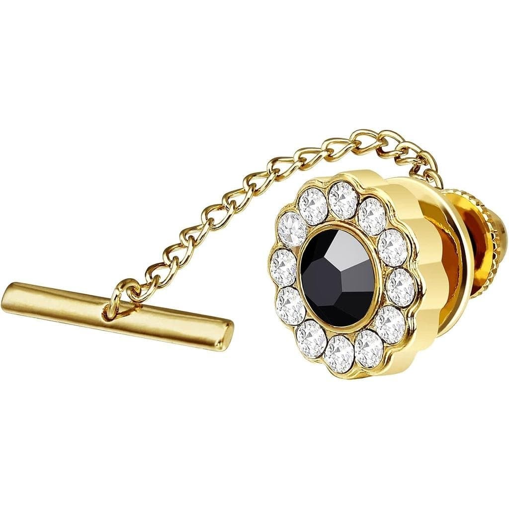 AMITER Alfinete de Gravata de Cristal/Pérola com Corrente, Alfinete de Gravata Dourado para Homens, Alfinete de Lapela p
