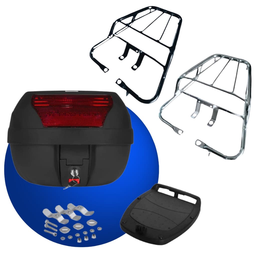 Bagageiro Cg Titan Fan 125 + Baú Bauleto 28 Litros 2000 2001 2002 2003 2004 2005 2006 2007 2008 Preto Cromado