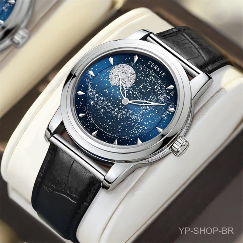 Relógio masculino FENSIR Starry Sky, luminoso, à prova d'água, com mostrador giratório, movimento de quartzo, presente d