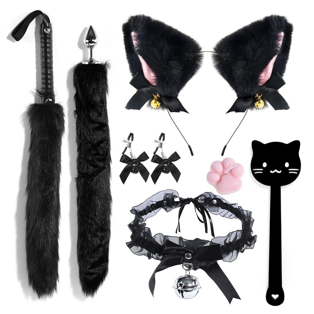 Sm Anal Plug cauda conjunto de 3 peças arco renda colar gato mão Pat U52P