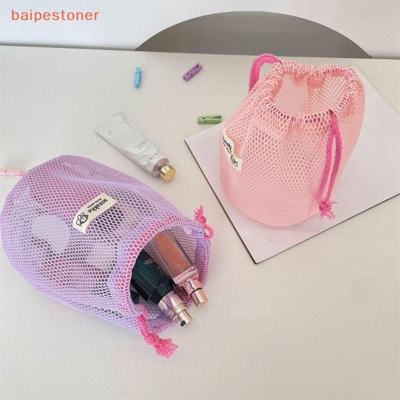 [baipestoner] Malha De Grande Capacidade Com Cordão De Bolso Maquiagem Sacos De Armazenamento De Produtos De Higiene Pes