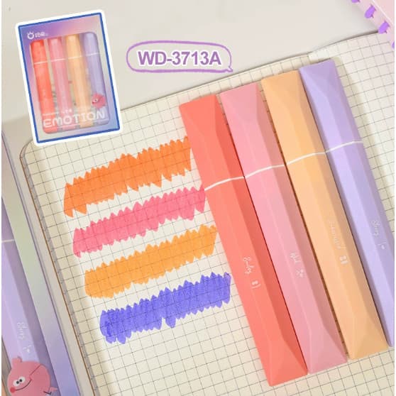 Marca-Texto com Cores – Kit 4 Marca-Textos Paleta De Emoções Coloridos Kawaii Ideal Para Escola/Escritório/Bullet