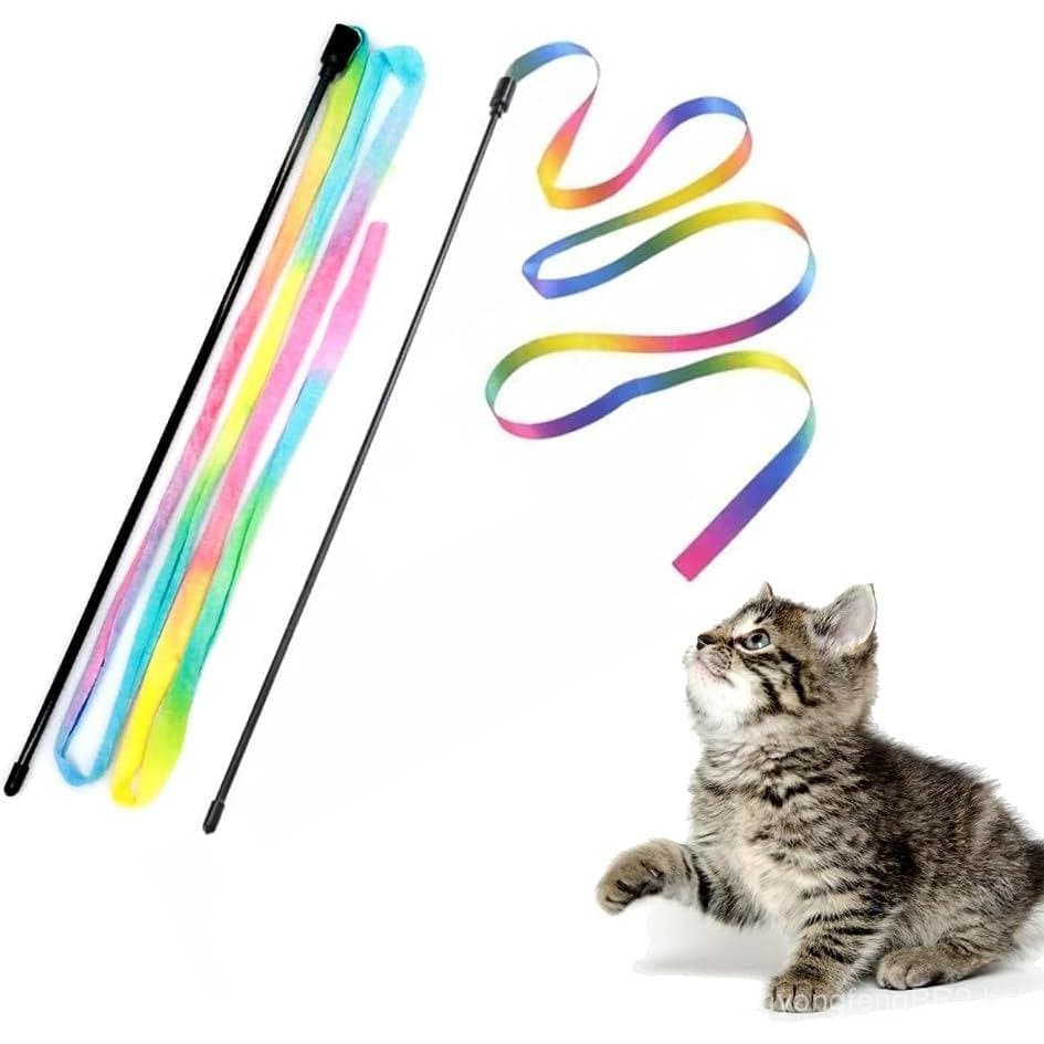 LASOCUHOO Varinhas Interativas para Gatos, Brinquedos Interativos para Gatos com Fita de Arco-Íris Encantadora para Gato