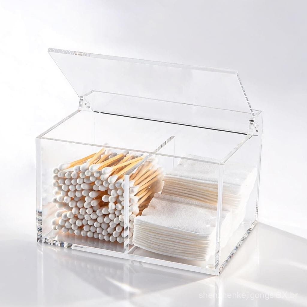 Organizador de Cotonetes em Acrílico Transparente com Tampa, Recipiente de 2 Compartimentos para Discos de Algodão, Fio